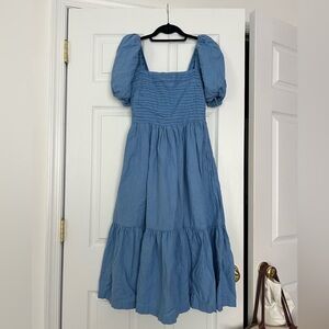 Abercrombie Blue Smocked Linen Midi Dress